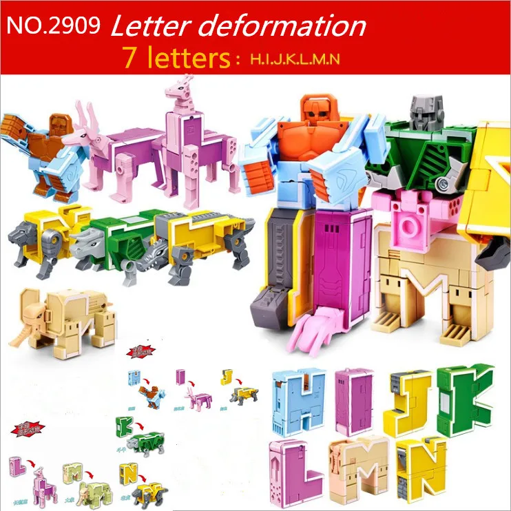 

English Letters Transform Robot/Animals/dinosaurs Creative learning diy big robot deformation Building Blocks Toys for kids