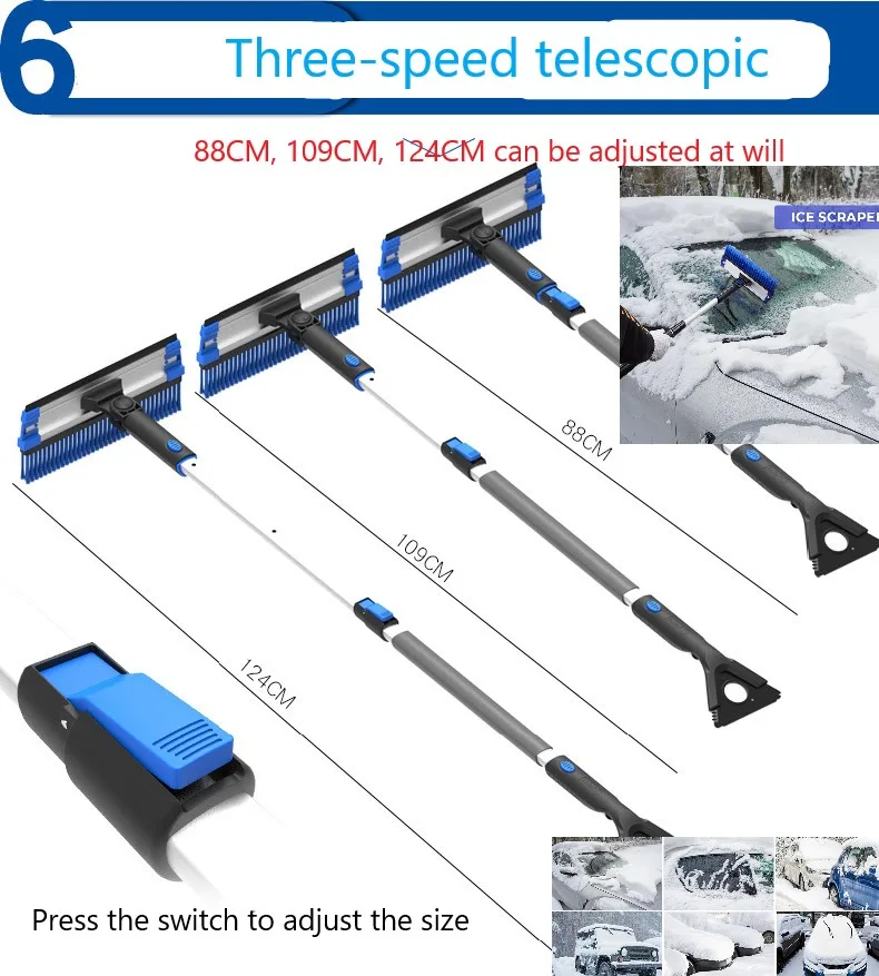 

Выдвижной снег Лопата 6 в 1, лед скребок, снег, щетка для удаления воды для универсального автомобиля SUV, морозница, зимний инструмент