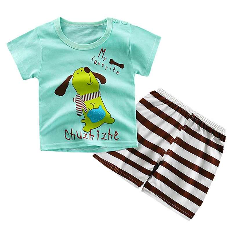 Casual Toddler Outfits Baby Boy Summer Clothes Newborn Boy Clothing Set Sports T-shirt+ Shorts Suits Leaves Print Clothes - Цвет: VD0157-F