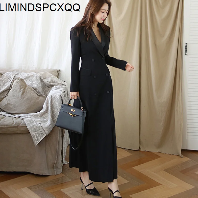 Женский Длинный плащ Corta Vento дизайнерский для офиса черная верхняя одежда макси с