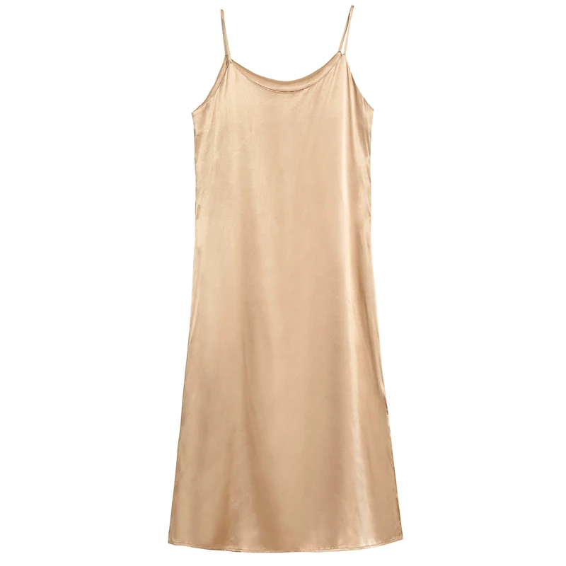2019 новые летние женские атласные платья Твердые свободные тонкий гладкий