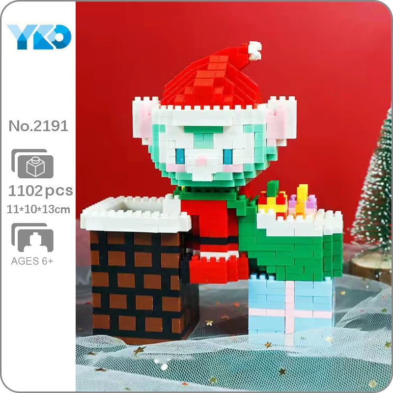 

YKO 2191 Winter Merry Christmas Cat Chimney Animal Hat Pet Model DIY Mini Diamond Blocks Bricks Building Toy for Children no Box