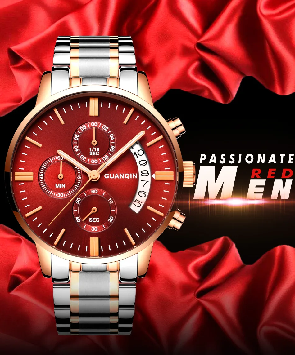 

GUANQIN GS19053 New fashion men's watch top brand luxury large dial quartz watch Steel belt waterproof sports watch