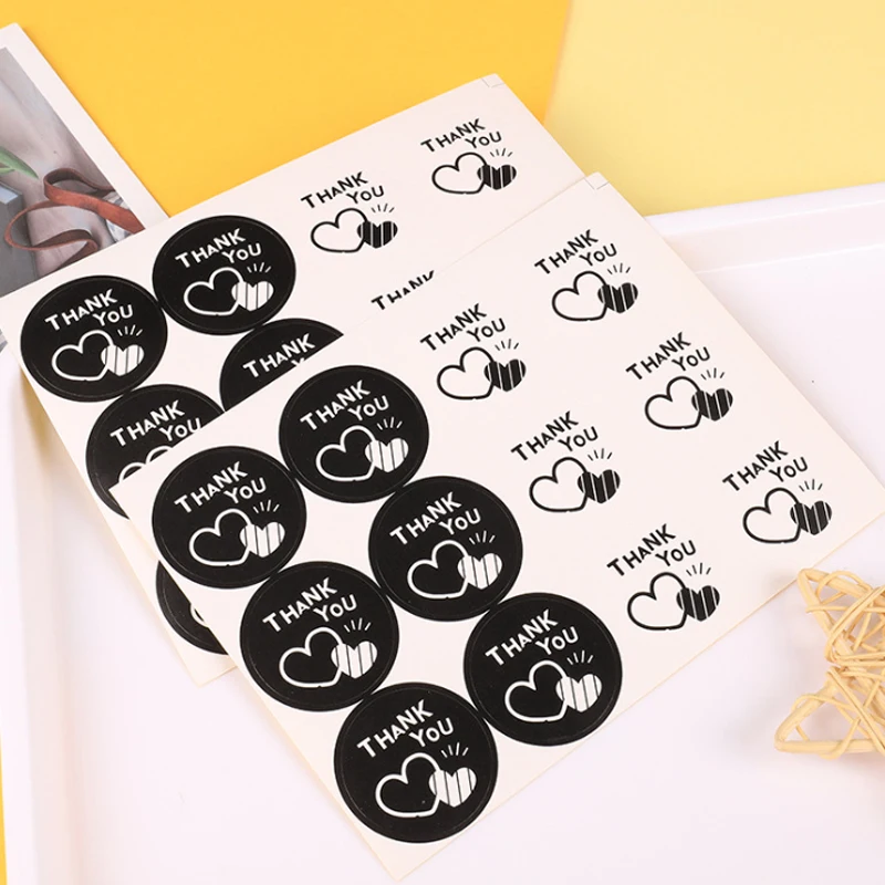 1000pcs/lot Kawaii thank you Round with heart Comic Packaging Seals Sticker Labels for Envelope Birthday Party Gifts Wholesale | Канцтовары