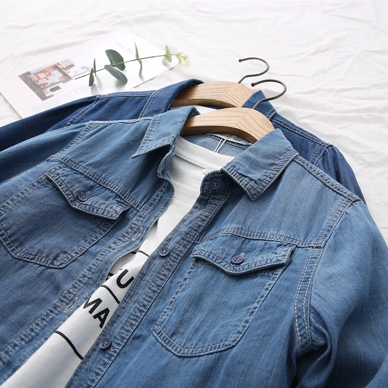 Осень 2021новинка джинсовые женские рубашки свободные длинные однотонные джинсы