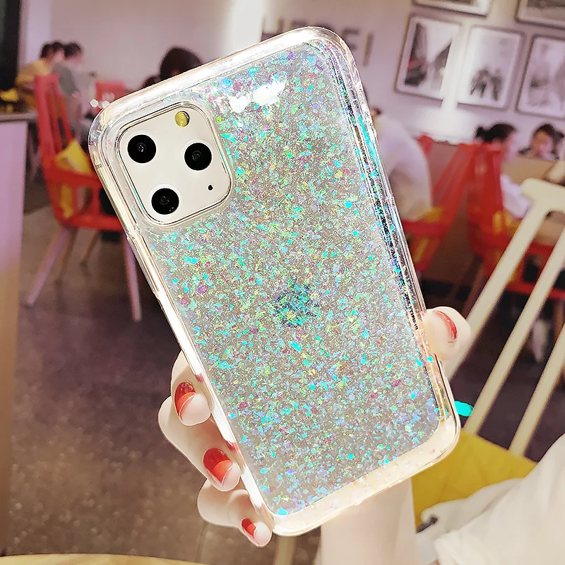 Luxury Shining Glitter Cover for iPhone 11 Pro XS Max XR Transparent Silicon Case 8 7 6S Plus Bling Sequins Hoesjes |