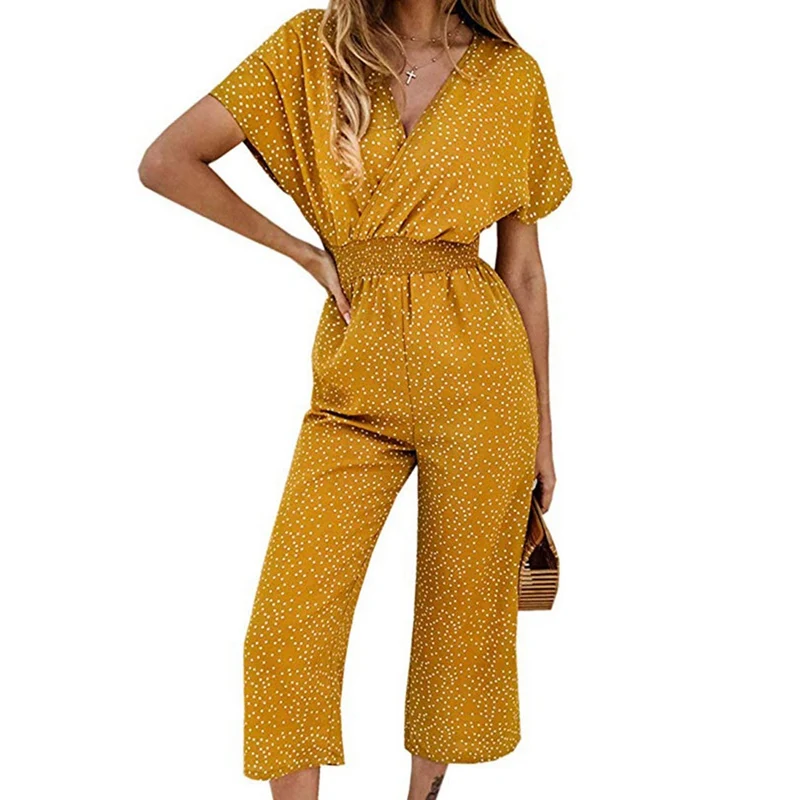 

Летний женский комбинезон 2020, хит продаж, летние женские пляжные вечерние комбинезоны в горошек с v-образным вырезом и эластичным поясом, Пр...