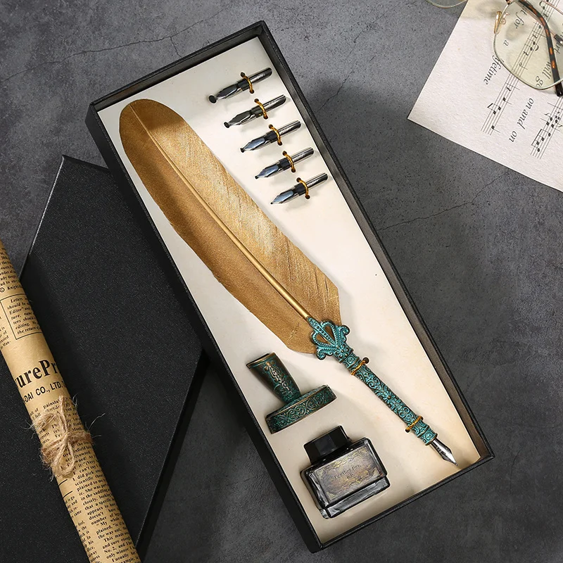 

New Christmas gift Halloween gift feather pen calligraphy pen dipped in water fountain pen customizable feather pen