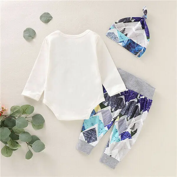 2019 Brand Newborn Infant Baby Girl Boy 3Pcs Outfits Romper Bodysuit Snow Print Pants Leggings Casual Autumn Clothing Set | Детская