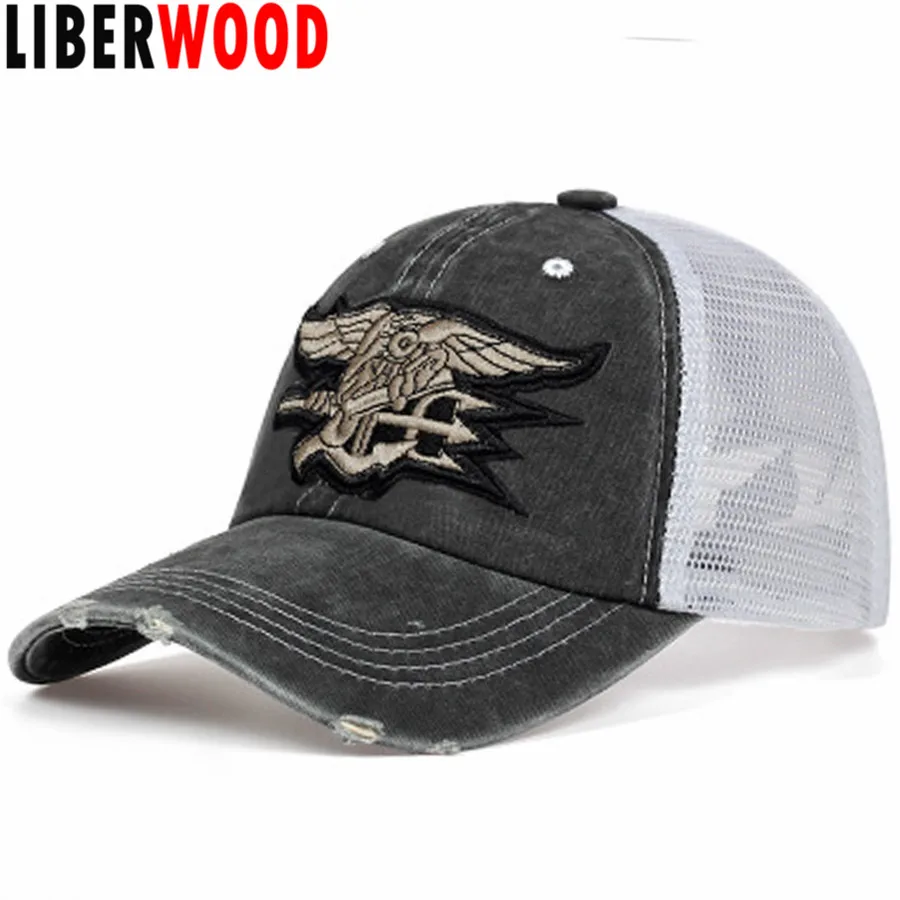 Мужская летняя бейсболка LIBERWOOD темно синяя с печатью спецназа тактическая