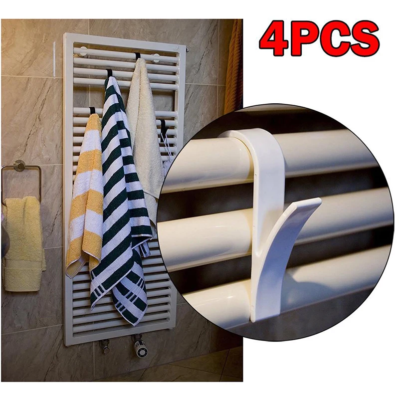 

4Pcs Storage Hanging Towel Mop Hooks Hanger Storage Holders Rail Radiator Tubular Bath Hook Holder Bathroom Supplies