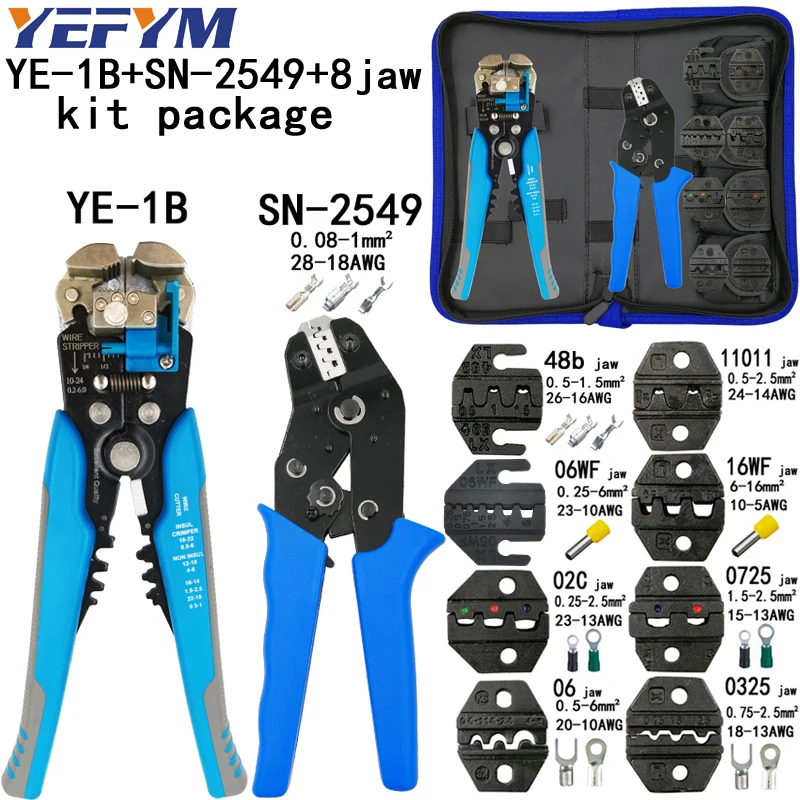 YEFYM SN-2549 0,08-1 мм2 обжимные плоскогубцы набор 8 челюстей для трубки/штепсельной пружины/изоляции/неизоляции большинства типов клемм инструменты - Цвет: SN-2549 Y1B 8jaw kit