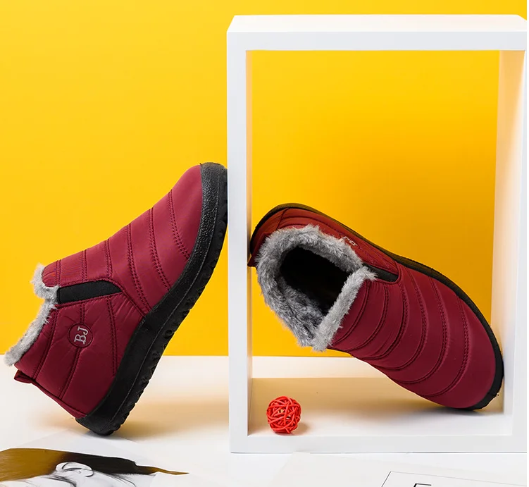 Зимние ботинки; женская обувь; теплые плюшевые ботильоны; зимняя женская повседневная обувь без шнуровки; Ультралегкая водонепроницаемая обувь на плоской подошве; JXX64