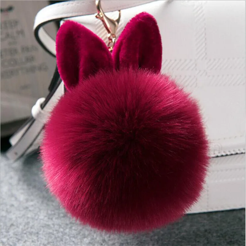 Fluffy Toys Ear Keychain Accessories Rabbit Key Pendant Fur Woman Bag Charms Keyring Pom Car Pompom Holder Gifts | Украшения и