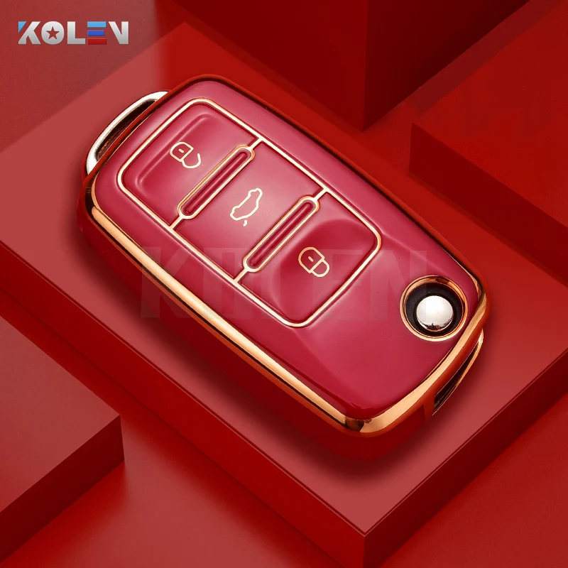 

Модный чехол-книжка из ТПУ для автомобильного ключа для VW Volkswagen Polo Golf Passat Beetle Tiguan Skoda Octavia Kodiaq Seat Leon Altea