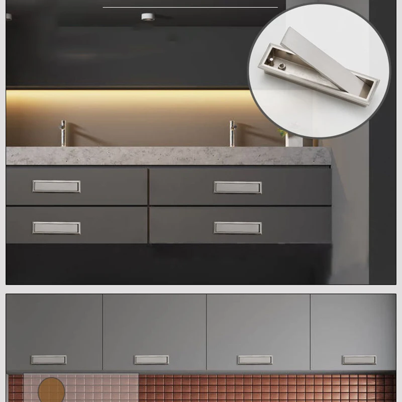 

1Pcs Rotating Hidden Handle Black Furniture Handle Recessed Tatami Cover Floor Cabinet Handle Rotate Concealed Flush Pull Silver