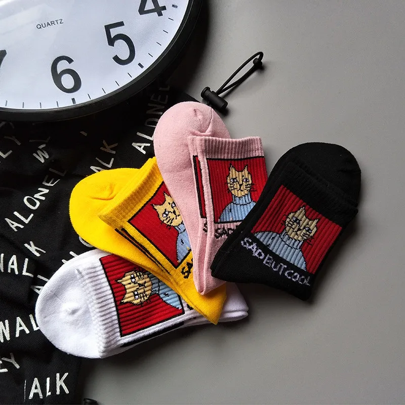 Женские Длинные хлопковые носки с принтом кошки и букв|Носки| |