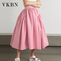vkbn summer women skirt 2021 casual fashion high waist pink sexy female y2k wave cut long skirts women jupe longue