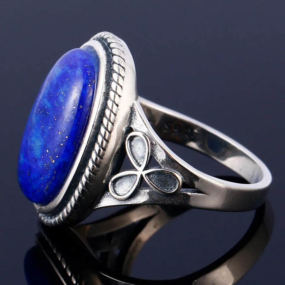 Овальный большой натуральный Lapis различные драгоценные камни кольца 925 пробы серебряные ювелирные изделия для женщин подарок обручальные кольца