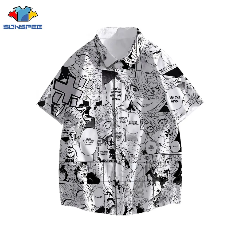 Hot Anime Demon Slayer Shirt 3D Print Funny Agatsuma Zenitsu Kamado Nezuko Shirts Summer Casual Men Hawaiian Shirts Blouse
