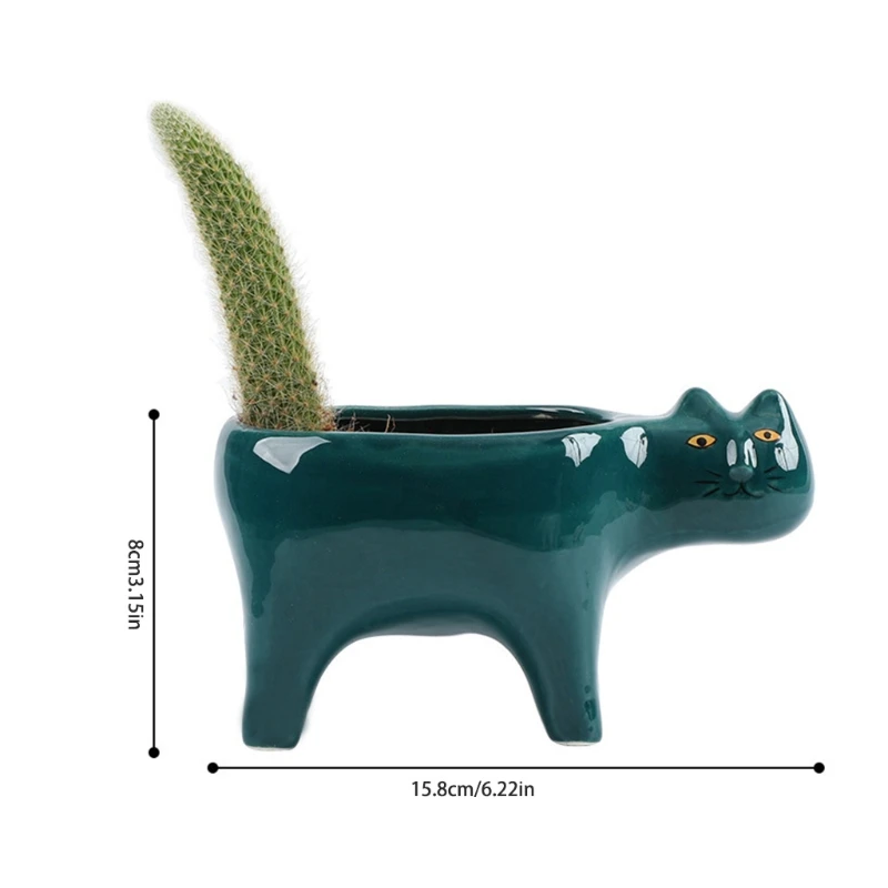 

Cartoon Cat Flowerpot Succulent Planter with Drainage Ceramic Plant Flower Pot Garden Cactus Plants Potted Vase Home