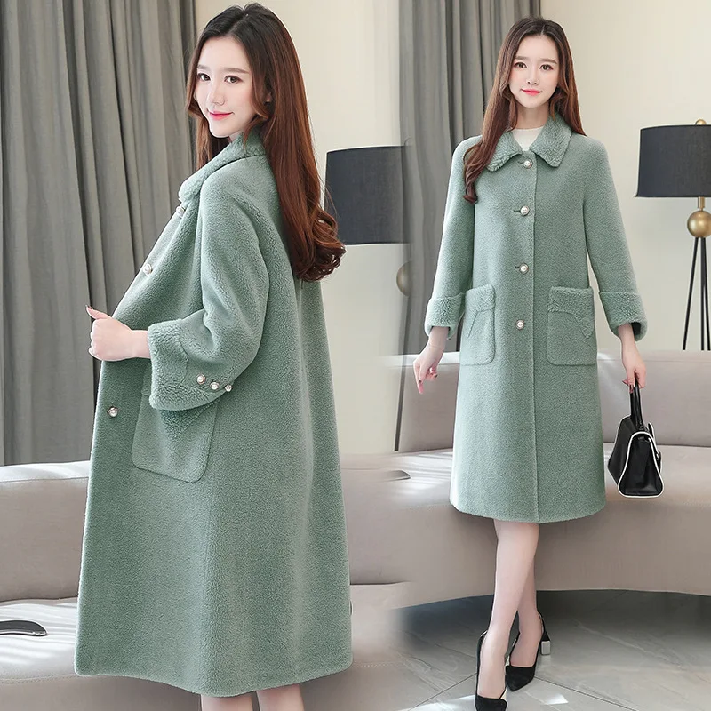 

Кашемировое пальто, Женское зимнее однобортное пальто с отворотами из овечьей шерсти, цельное пальто с мехом