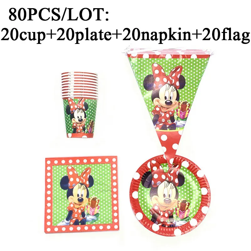 beipanzhiqi-80pcs Дисней Минни партия набор чашка тарелка пластиковые одноразовые трубочки посуда Минни Маус тематические праздничные товары для дня рождения Декор флаг 80 шт - Цвет: beipanzhiqi-80pcs