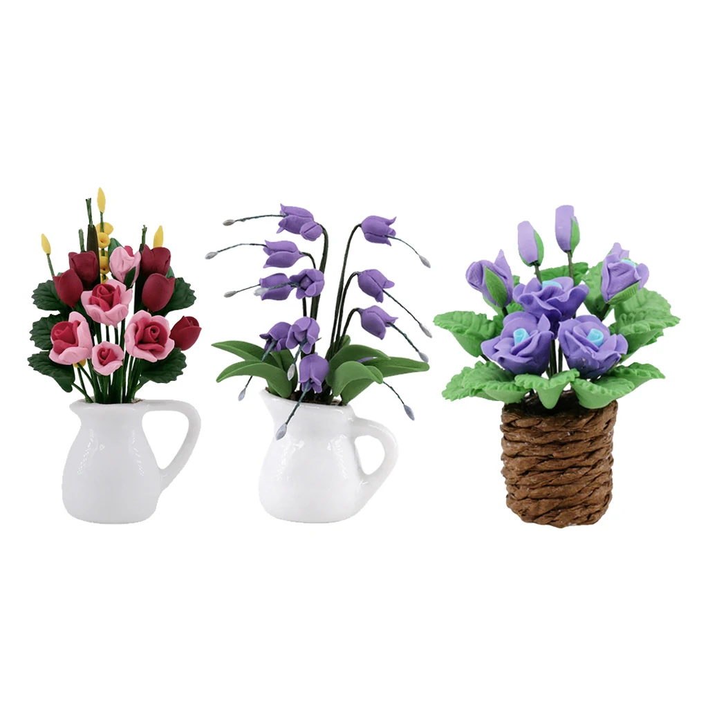 

1/12 Миниатюрный Кукольный Миниатюрный цветок ручной работы w/ваза декоративная садовая комната