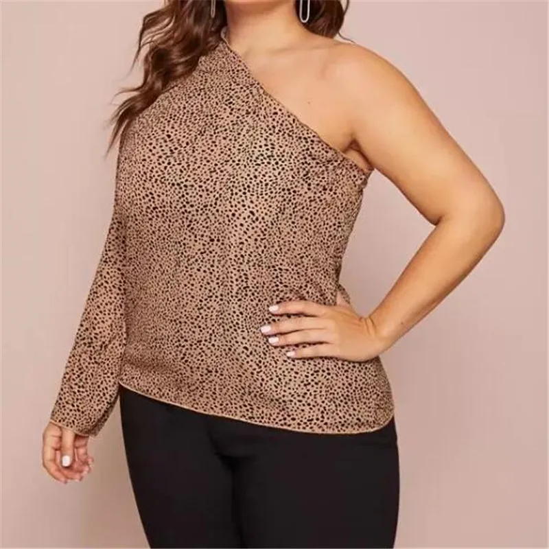 

Fashion Women Leopard Printed Blouse Vintage Shirts Boho One Shoulder Long Sleeve Shirt Casual Loose Plus Size Blouse Top XL-4XL