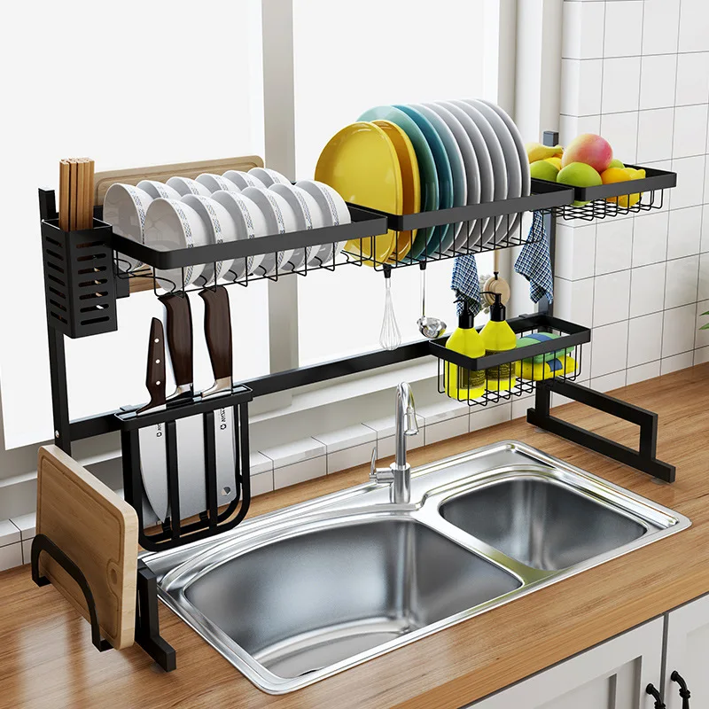 

Stainless Steel Kitchen Dish Rack U Shape Sink Drain Rack Two layers Kitchen Shelf Kitchen Supplies Storage Holder