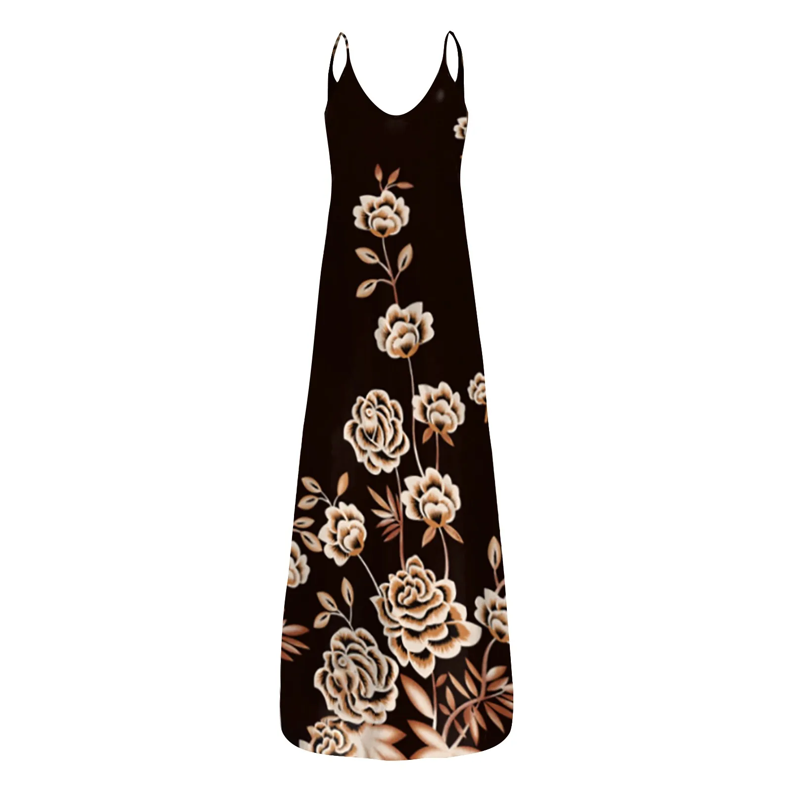 

Flowers Printed Women's Dress Pocket Sling Elegant Dress Loose Dresses Summer Print Sleeveless Dress Casual Vestido De Mujer