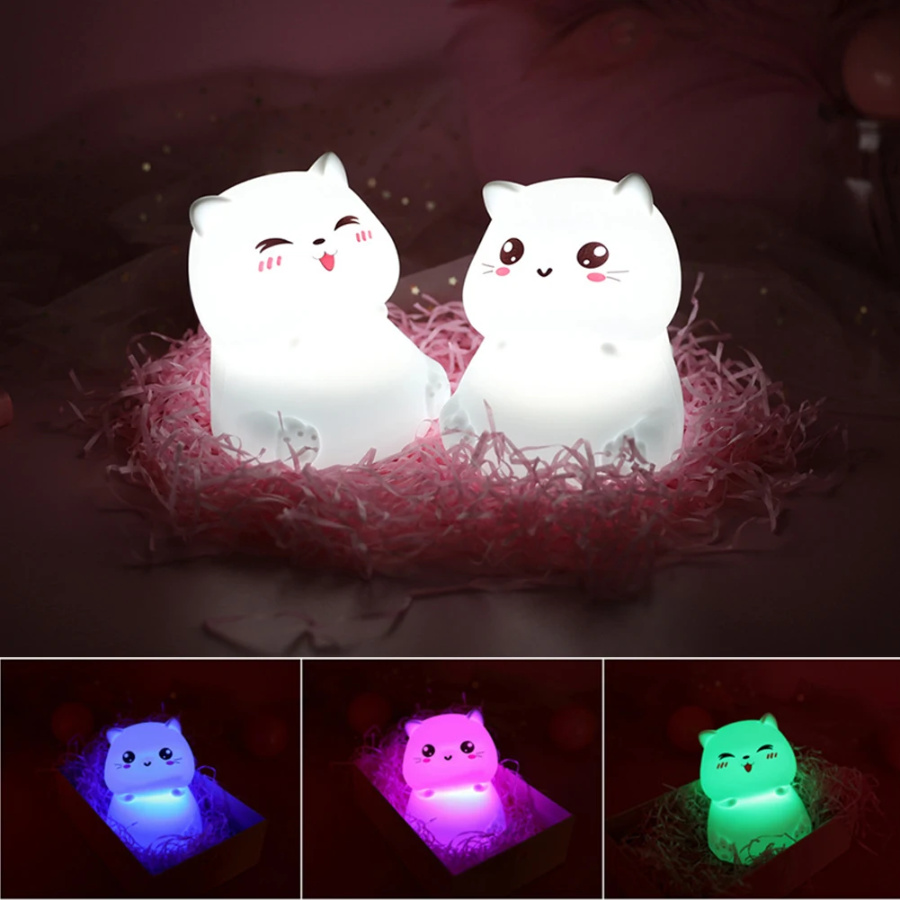

LED Night Light Lamp Colors Cute Silicone Cat Room Nightlights Atmosphere Table Bedroom Bedside Lamp USB Change for Kids Baby