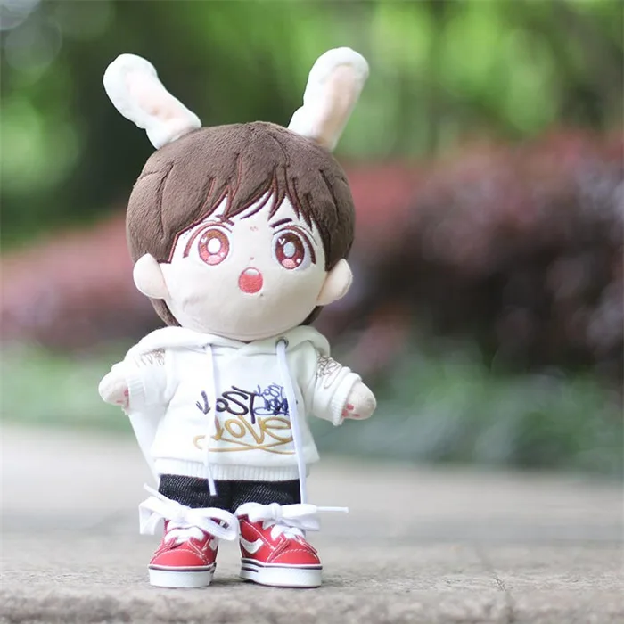 Ropa de mu&ntilde;eca de felpa de estrella, chaleco de plum&oacute;n rojo, Sudadera con capucha blanca, traje de algod&oacute;n de 20CM para beb&eacute;-4