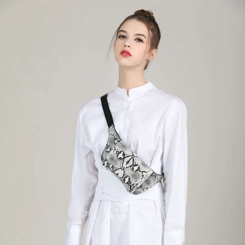 

Ladies Fashion Snakeskin Belt Bag Luxury Handbag Ladies PU Leather Belt Bag Sports and Leisure Chest Bag Wallet