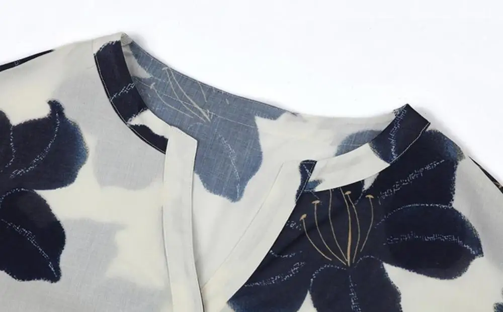 

2020 fashion OL lantern sleeve V neck flower print chiffon shirts women loose floral blouses top a1333