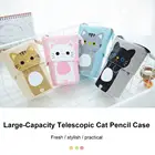 Пенал складной для ручек и карандашей, Холщовый складной органайзер с мультяшным рисунком милого кота медведя овцы, канцелярские принадлежности, подарок для детей