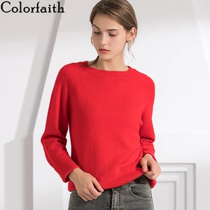 ColorfaithНовинка 2021 года; Сезон осень-зима; Женские свитера; Пуловер в Корейском стиле; Минималистичные повседневные однотонные офисные женские красные Топы; SW7077