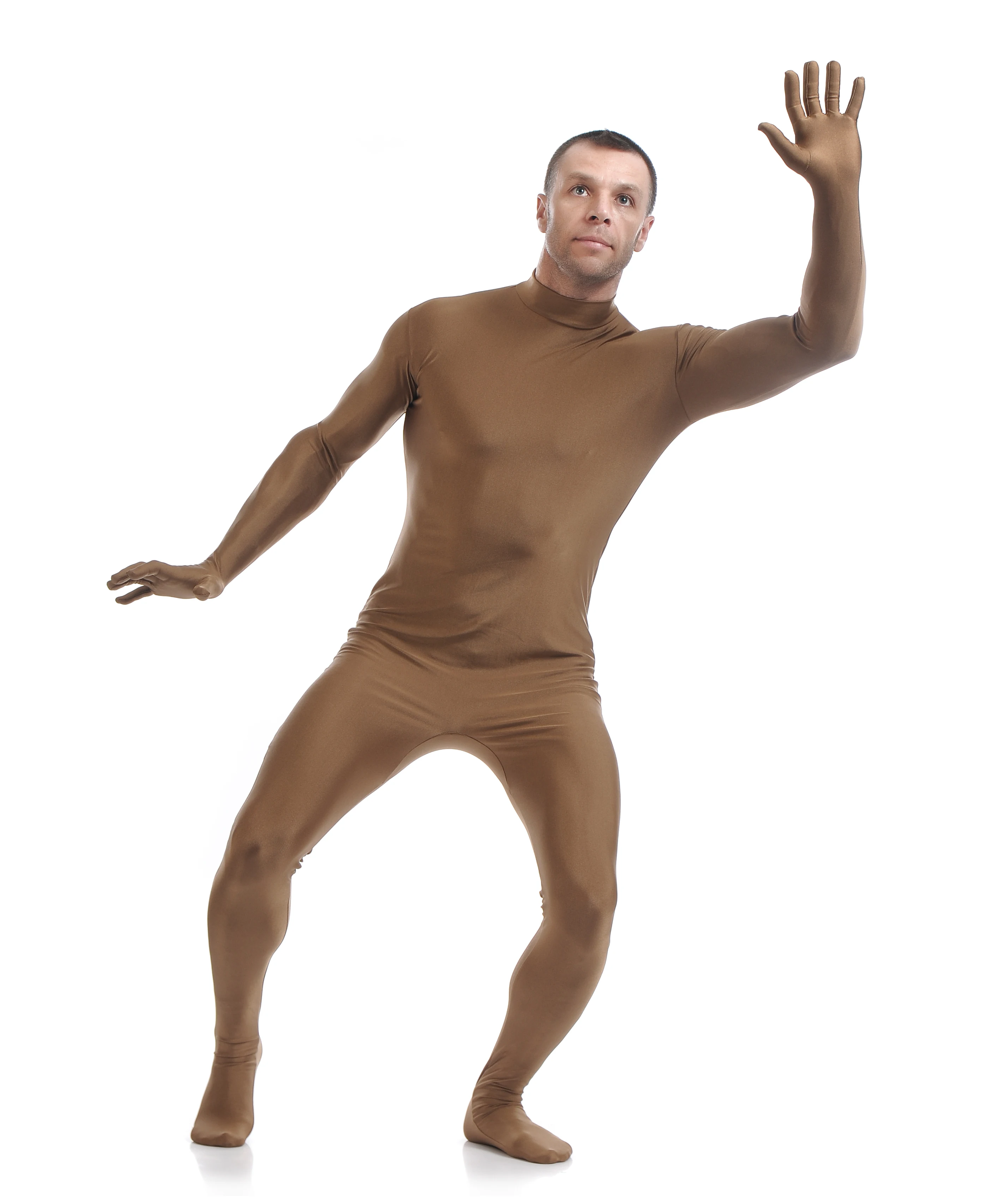 Мужской/женский Комбинезон Зентаи коричневый Облегающий комбинезон из