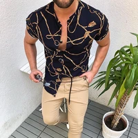 summer new european american casual fashion printed hawaiian shirt mens clothing cardigan short sleeve shirt men