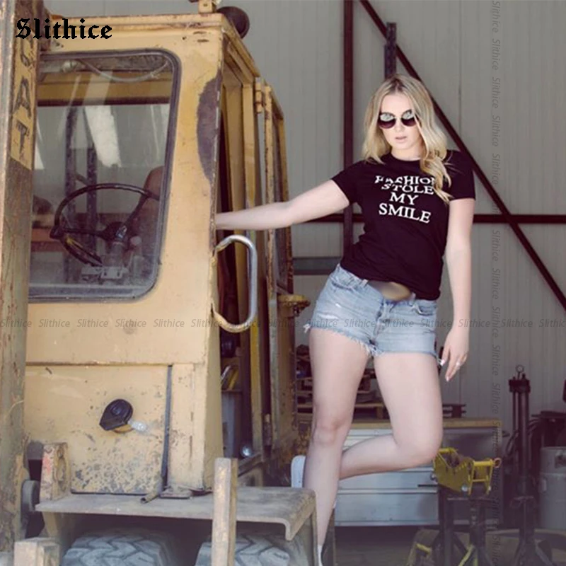 

FASHION STOLE MY SMILE Funny T-shirts Women summer shirt clothes Graphic Letter Print Lady t-shirt top Camiseta Feminina