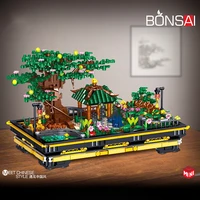 1008pcs miniature building garden scene 3d model building block diy plant flower pavilion pine tree bonsai assembly toy brick