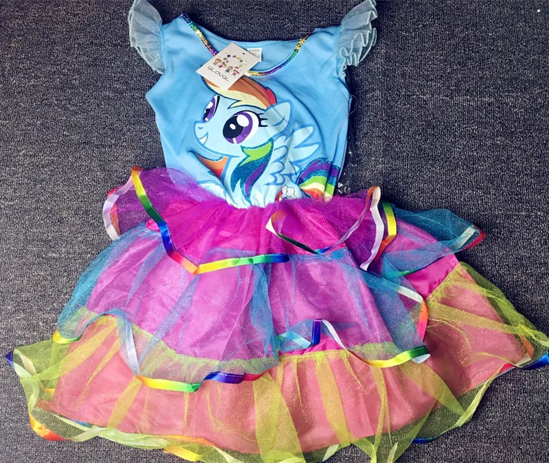 Girl Rainbow Princess Dress My Little Pony Party Cosplay Costume + Pony's Wig +Wing Clothes Set | Детская одежда и обувь