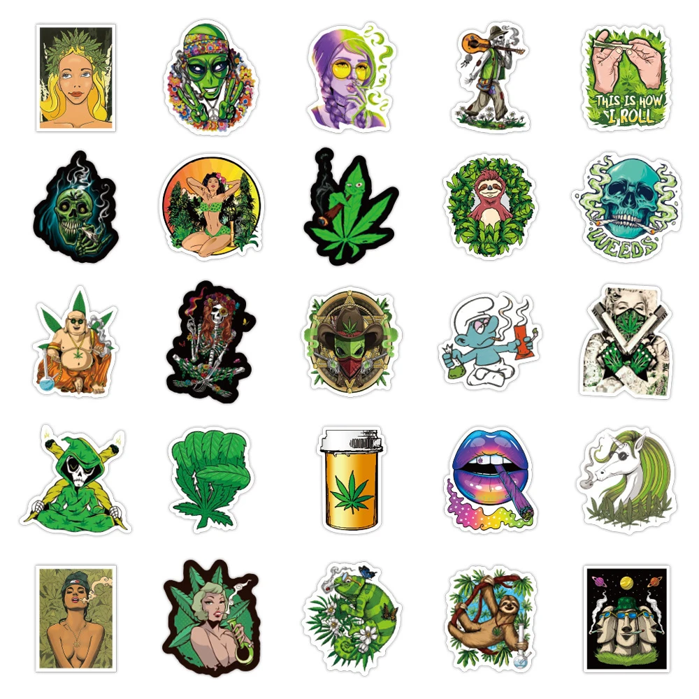 

10/30/52PCS Cool Characters Leaves Weed Smoking Graffiti Stickers DIY Skateboard Fridge Motorcycle Luggage Funny Kid Toy Sticker