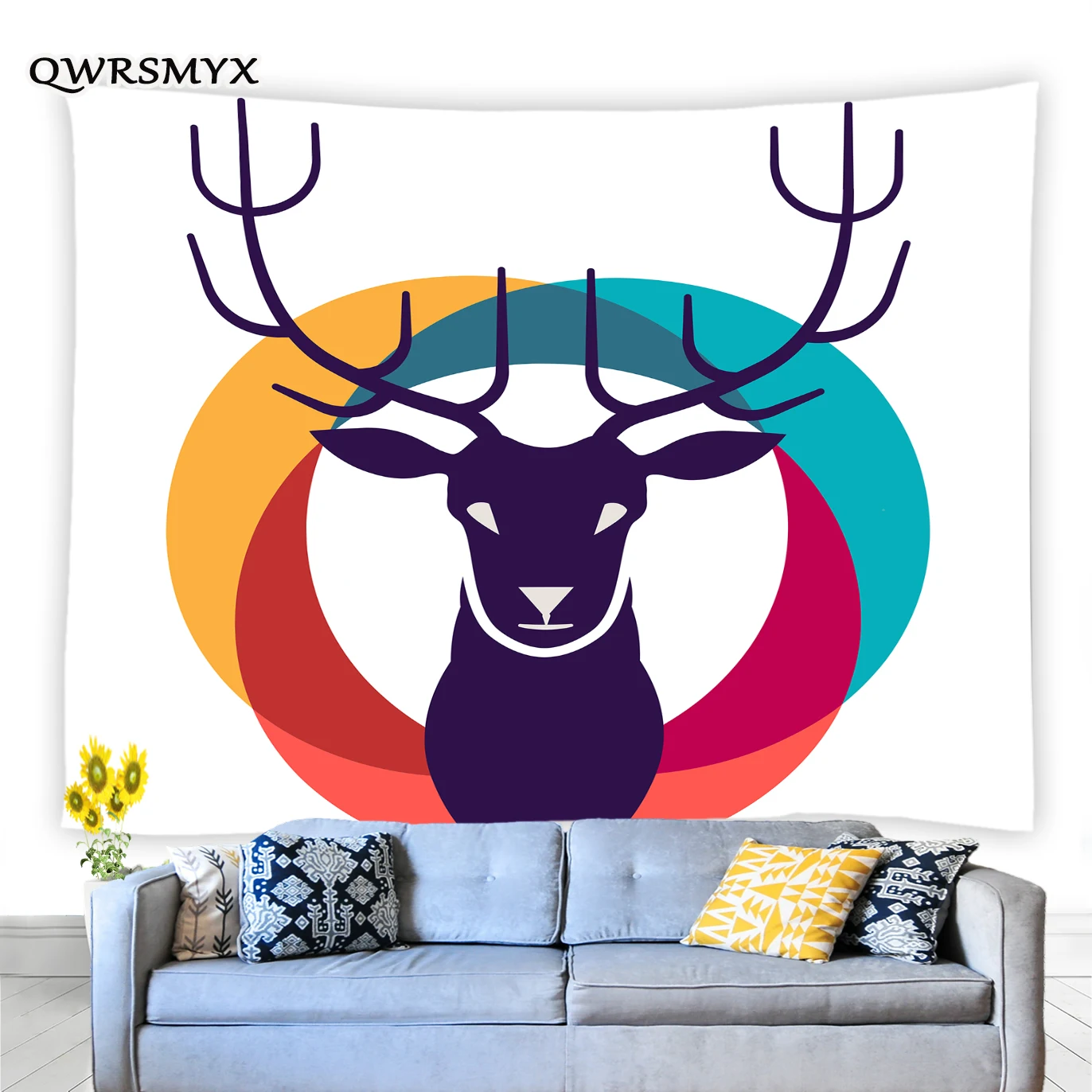 Tapiz de bosque de ciervos en invierno, Impresi&oacute;n de paisaje Animal, colgante de pared, sala de estar, dormitorio, decoraci&oacute;n de pared, tapices, arte est&eacute;tico para el hogar-5