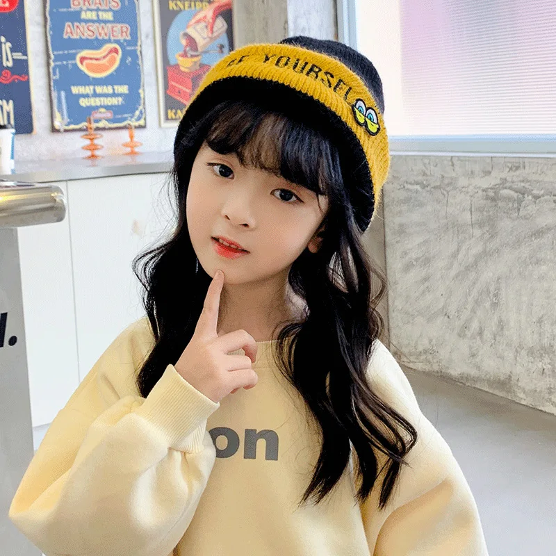 

Children's Hat Winte Boys and Girls Wool Hat Cotton Lining Warm Autumn and Winter Versatile Foreign Style Knitting Trend