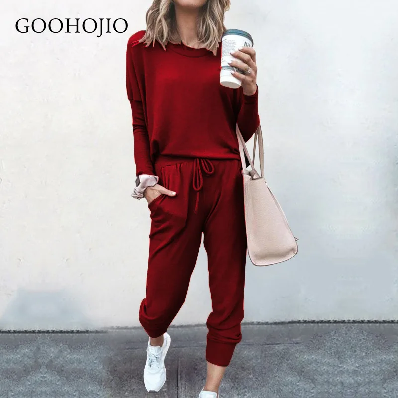 

GOOHOJIO 2021 Spring Autumn Long sleeve clothing women sportswear Sports trousers Suit women Leisure two-piece suit for ladies