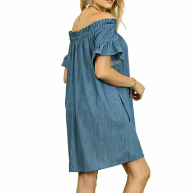 Женские плиссированные джинсовые платья Дамские летние свободные туники