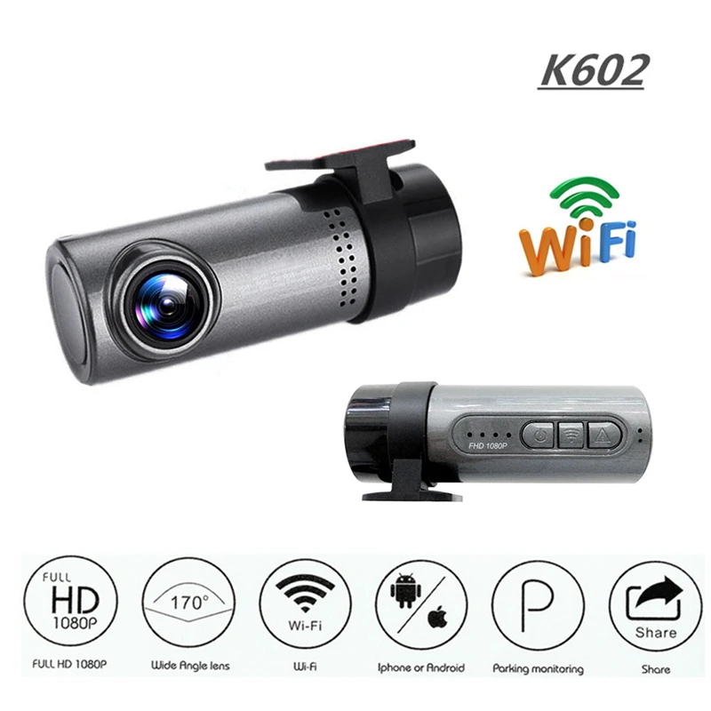 Автомобильный видеорегистратор K602 1080P WDR без экрана Wi Fi ночное