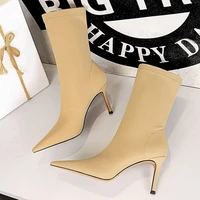 2022 women 7 5cm 10cm high heels silk sock boots plus size 43 short ankle boots lady stripper winter low heels designer shoes