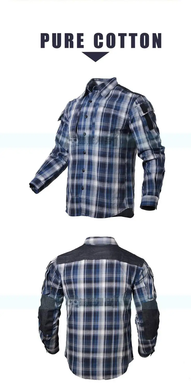 Blue plaid WZJP шотландская клетчатая рубашка охотничья рубашка одежда для любовников на открытом воздухе дышащие джинсы - Цвет: Blue plaid